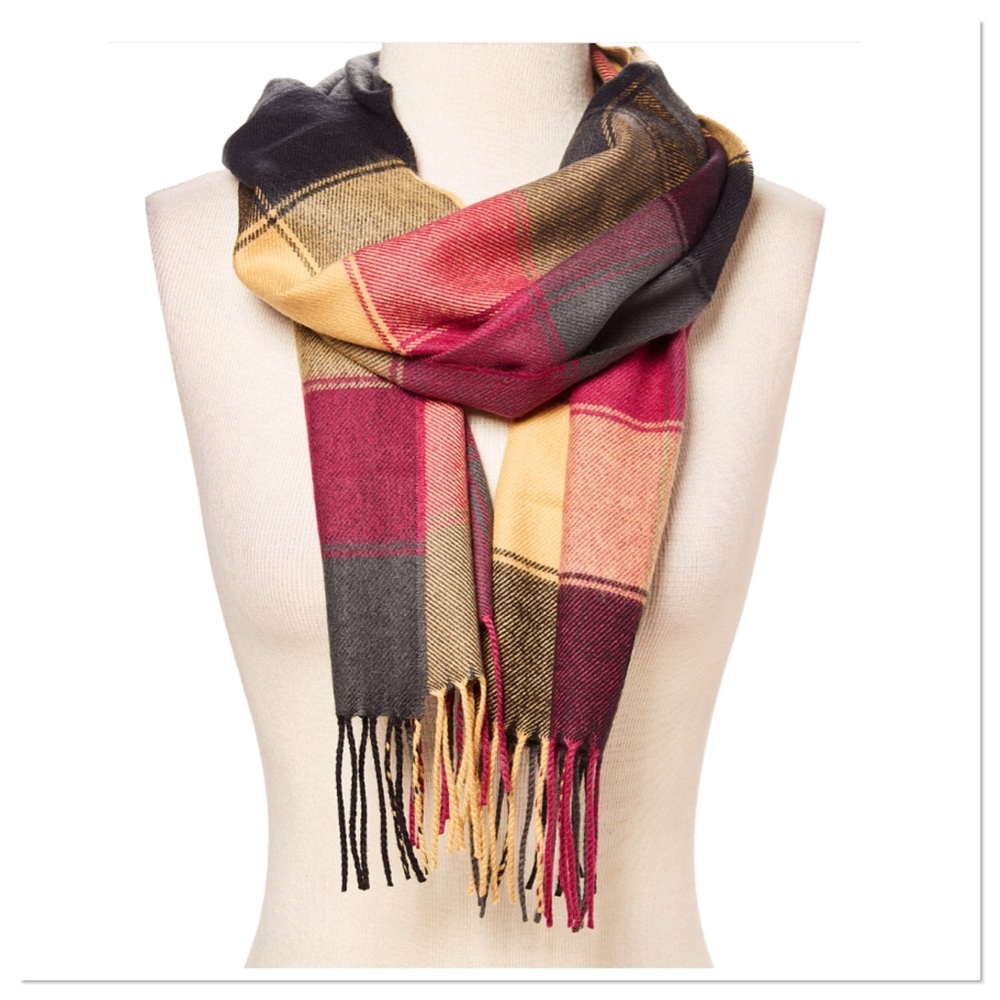 Red & Gold Plaid Fringe Scarf
